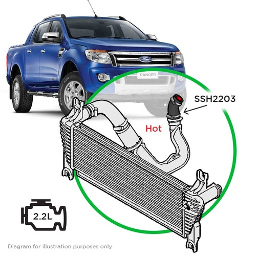 SAAS Silicone Intercooler Rear Short Pipe Hot Side to suit Ford Ranger/Mazda BT50 2.2L 2011 - on