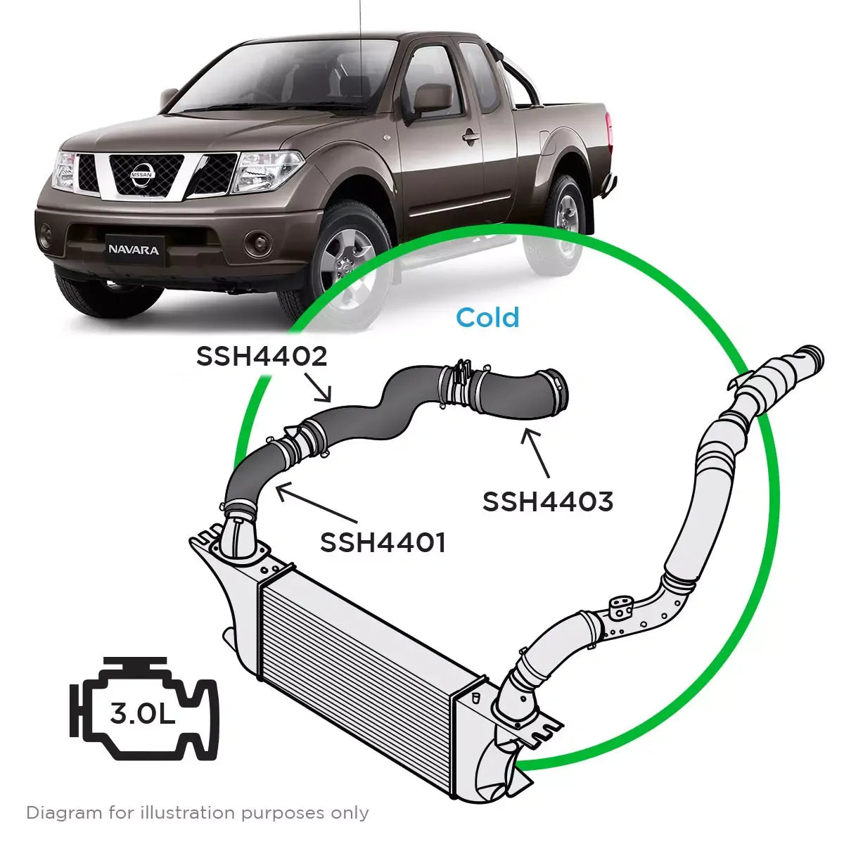 SAAS Silicone Intercooler Hot Side to suit Nissan Navara D40 Pathfinder R51 V9X V6