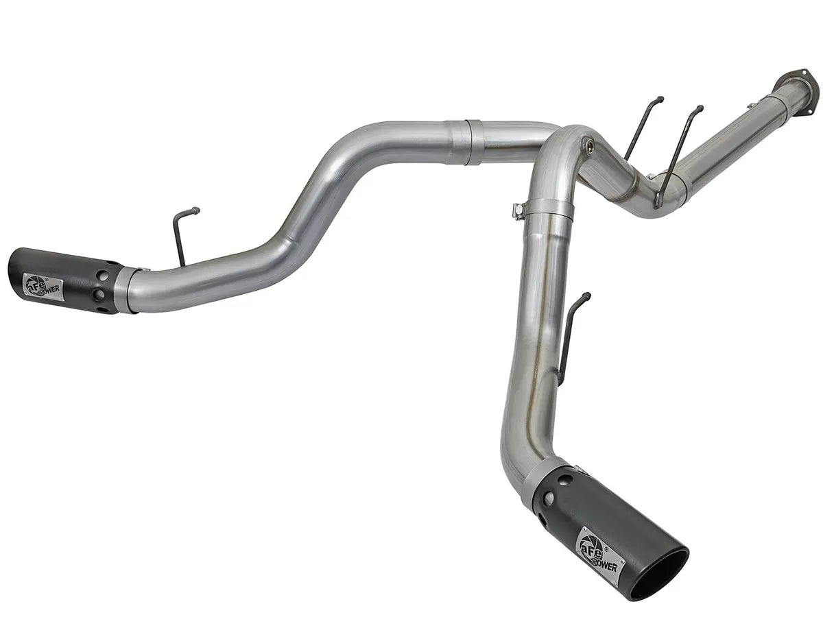 AFE POWER Large Bore-HD 4 IN 409 Stainless Steel DPF-Back Exhaust System Black / Polished Tips suits Ford F-250 / F-350 Super Duty 2017-2024
