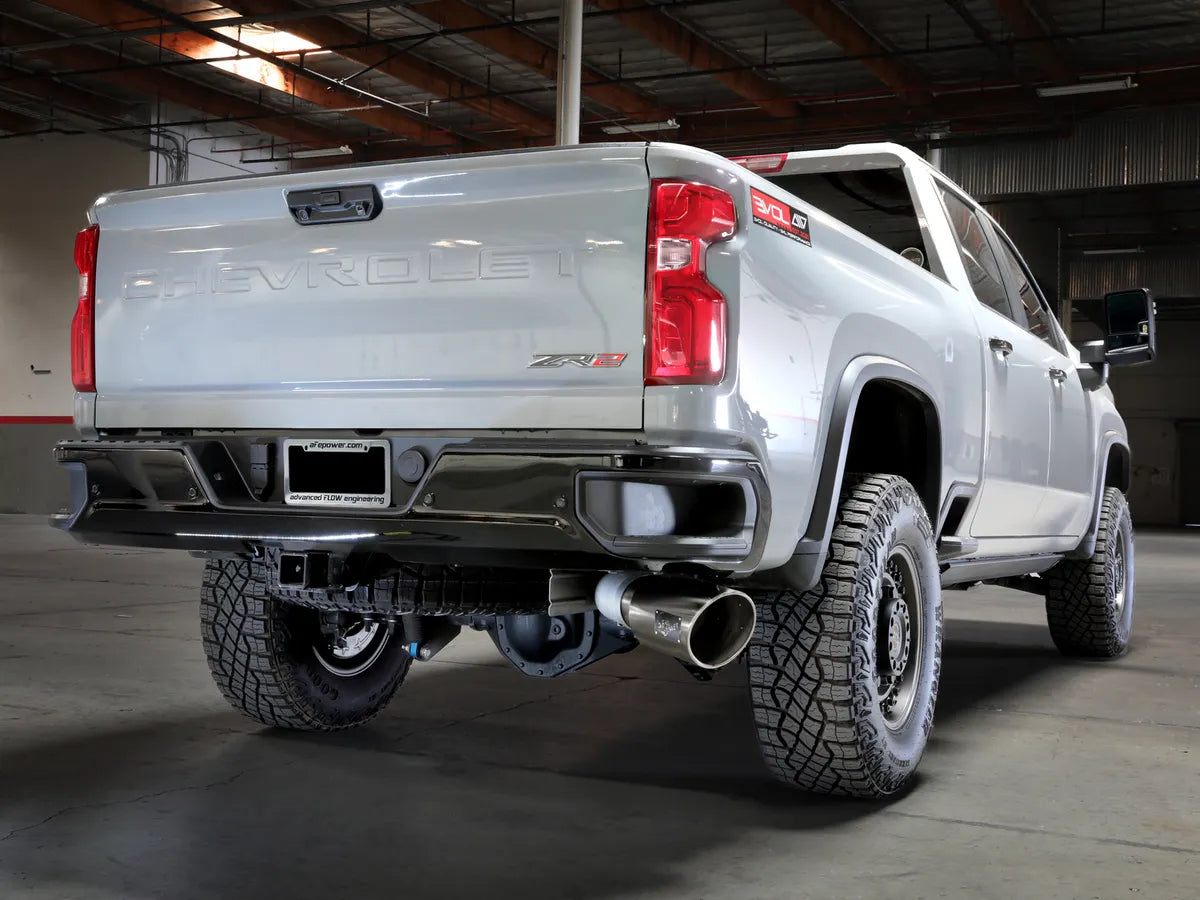 AFE POWER Large Bore-HD 5 IN 409 Stainless Steel DPF-Back Exhaust System w/ Black/Polished Tip suits GMC / Chevrolet Silverado 2500/3500 Sierra 2500/3500 2024-2025