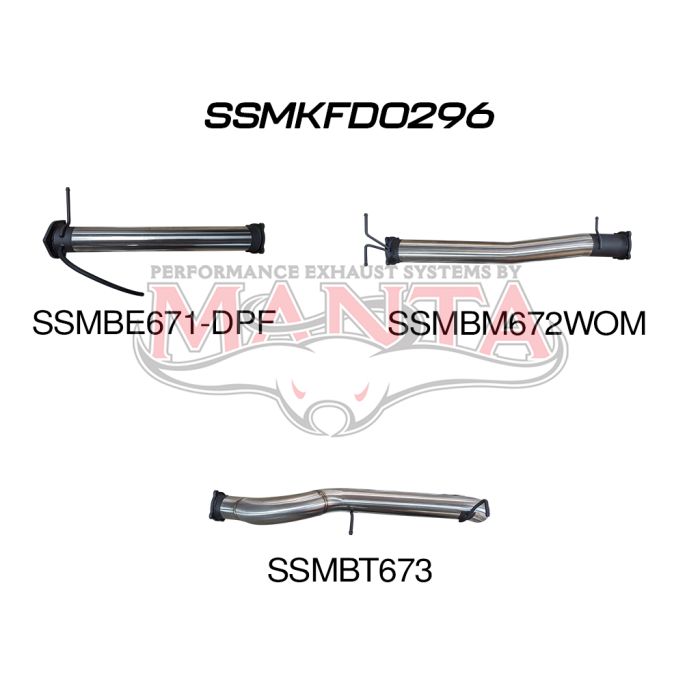 MANTA 4X4 FORD 2022 RANGER UTE NEXT GEN T6.2 V6 3.0L DPF BACK TURBO 3"/ 4" 2022 ONWARDS (WITH DPF) ALUMINISED/STAINLESS STEEL EXHAUST