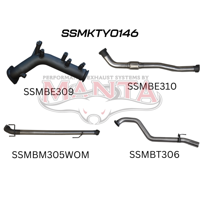 MANTA 4X4 TOYOTA HILUX GUN126R N80 2.8L TURBO DIESEL D4D (WITH DPF) 2015 TO CURRENT 3" ALUMINISED/STAINLESS STEEL EXHAUST