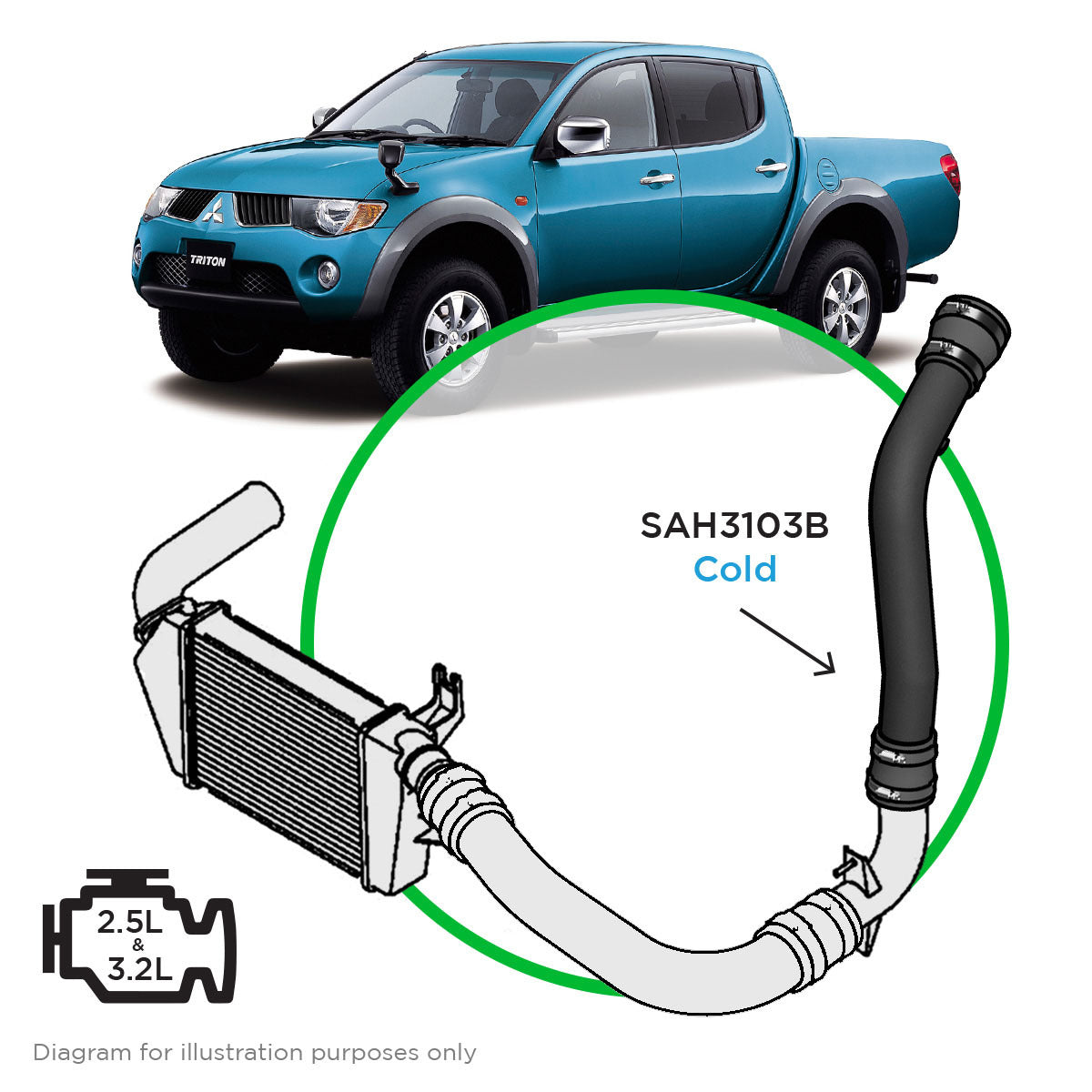 SAAS Intercooler Black Alloy Cold To Turbo / Mitsubishi Triton 2.5- 3.2L ML-MN