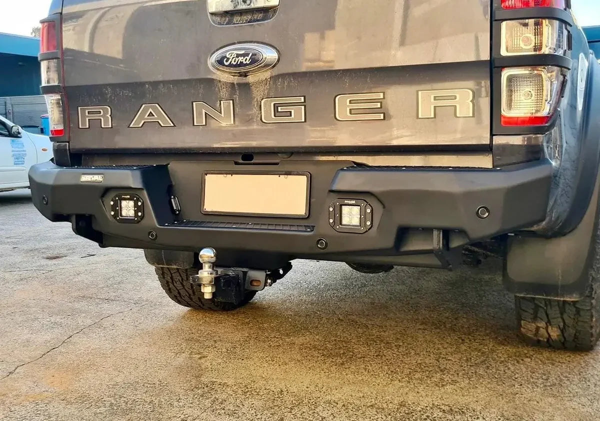 RIVAL 4X4 Aluminum Rear Bar Suits Ford Ranger PX1/PX2/PX3 (2011–2022) with RIVAL Spotlights (Set of 2)