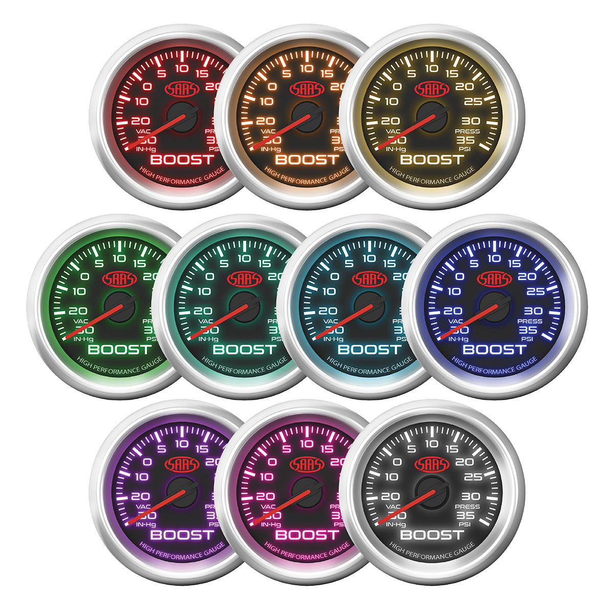 SAAS Boost Gauge 30inHg-35psi 52mm Black Muscle Series 3 (SG32211)