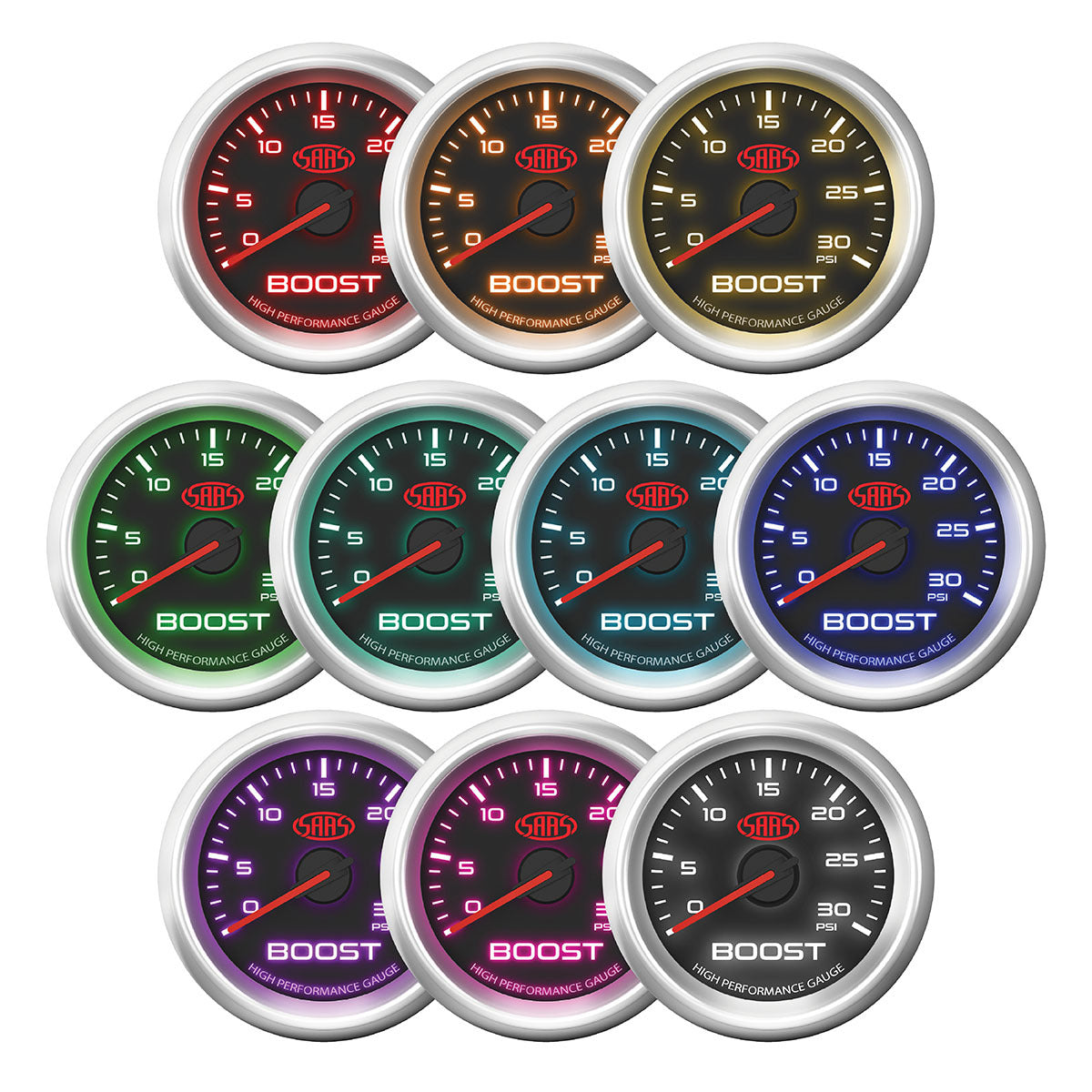 SAAS Boost Gauge Diesel 0-30 psi 52mm Black Muscle Series 3 (SG32213)