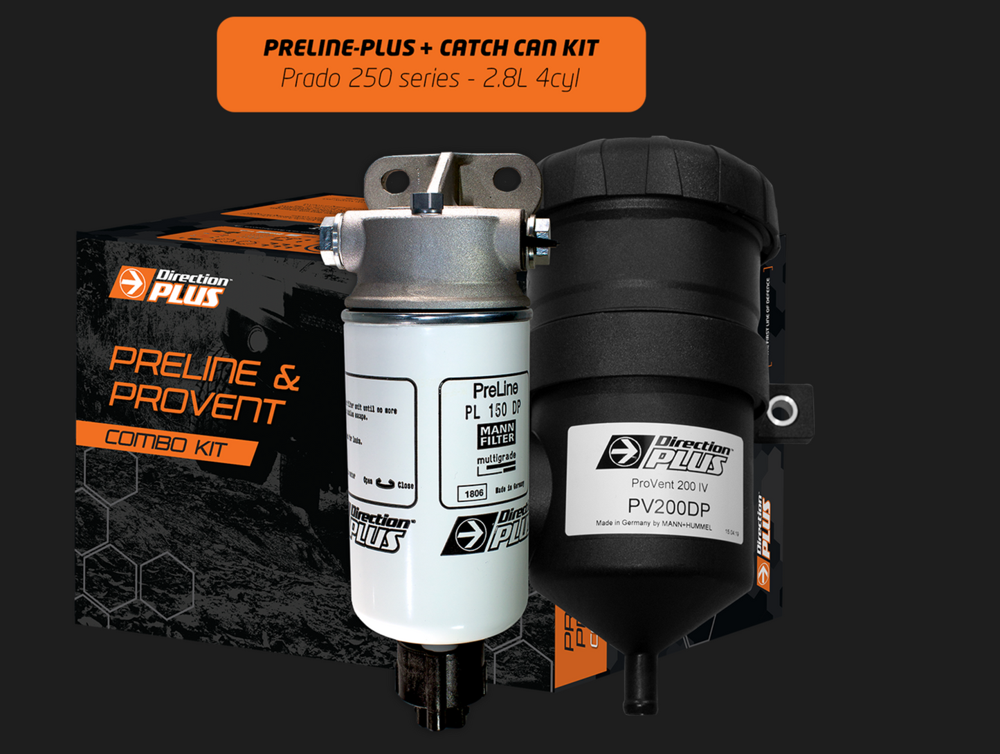 PreLine-Plus Pre-Filter + ProVent Catch Can Kit for TOYOTA PRADO 250 SERIES (PLPV668DPC)