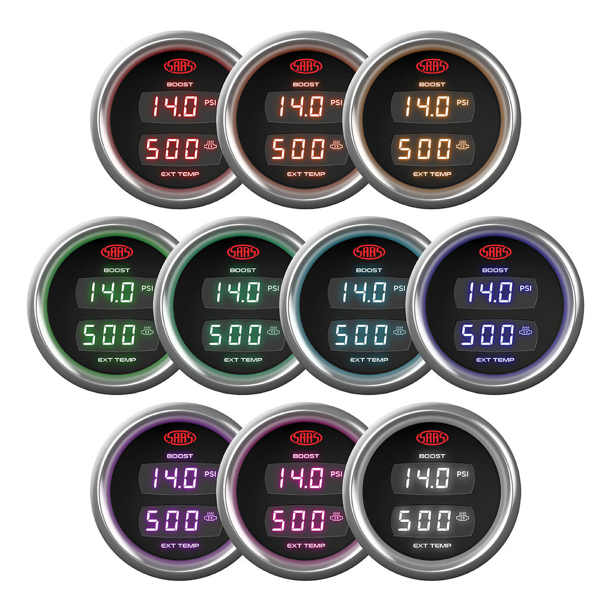 SAAS Dual Digital Gauge Boost 0-30 Psi / Exhaust Temp 0°-900° Trax
