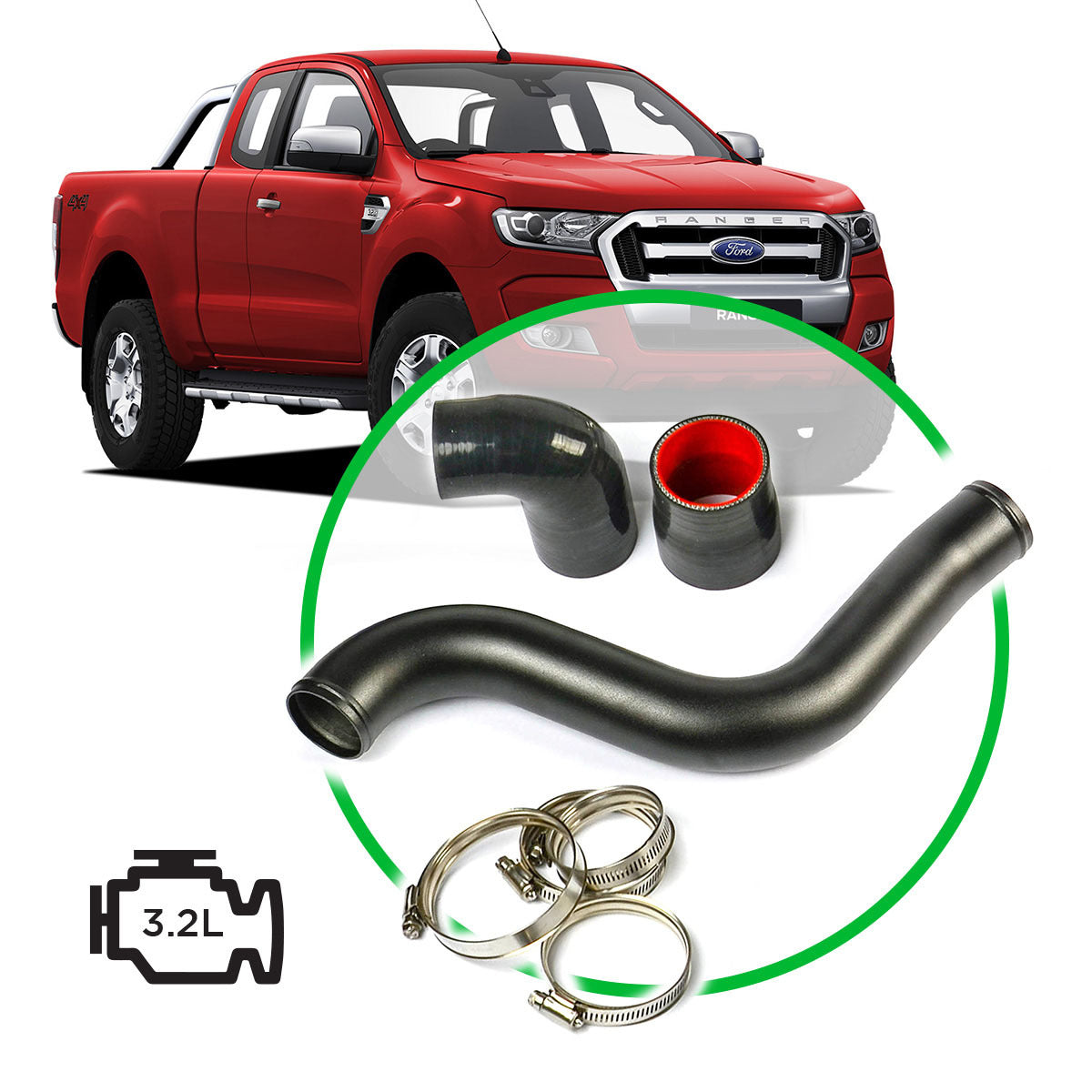 SAAS Intercooler Black Alloy Pipe Hot Side / Ford Ranger/Mazda BT50 3.2L 2.2L 2011 - 2020