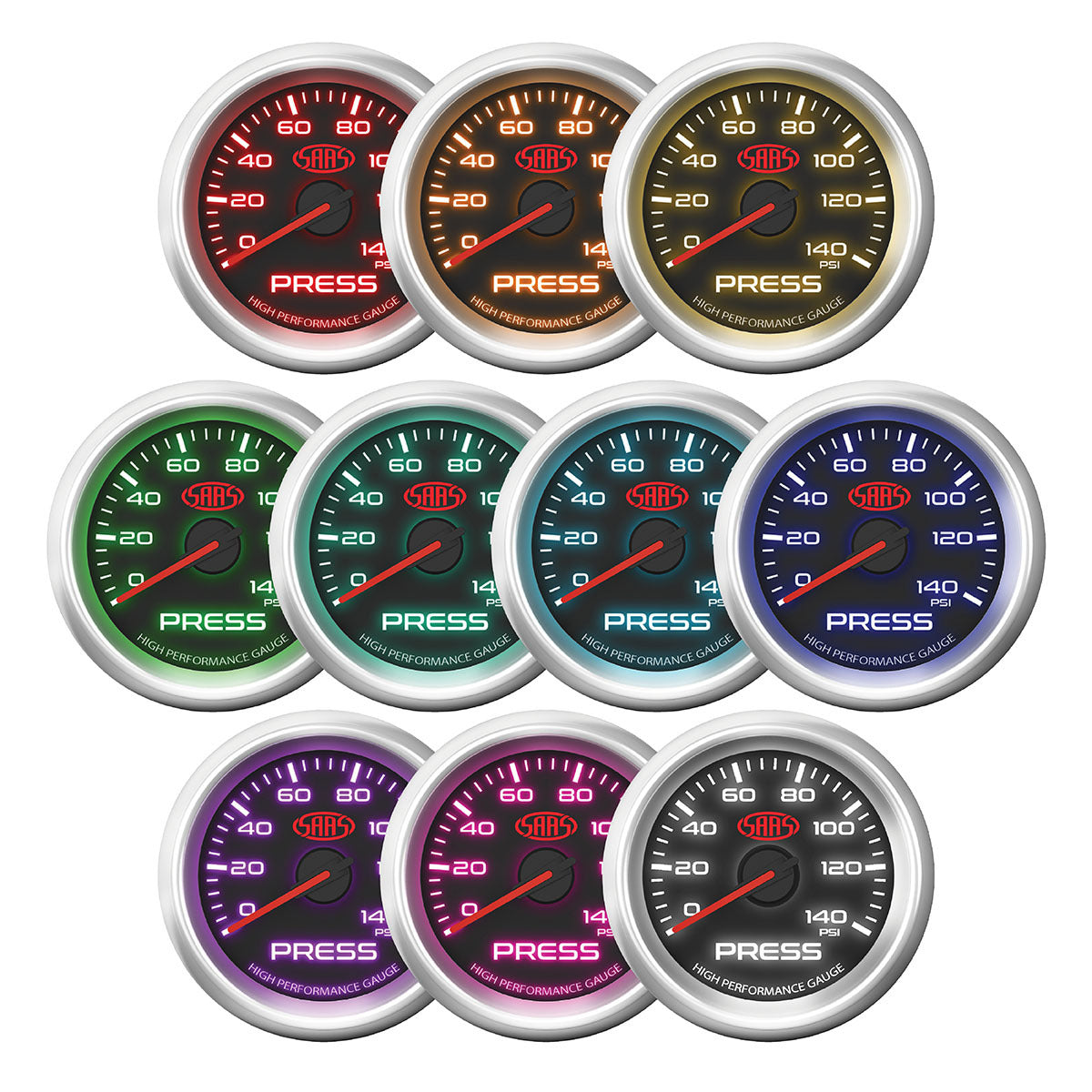 SAAS Oil Press Gauge 0-140psi 52mm Black Muscle Series 3 (SG32230)