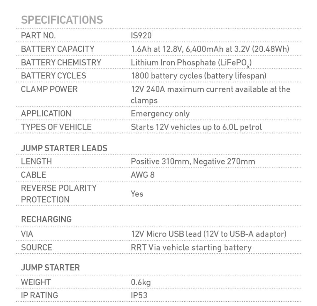 PROJECTA 12V 900A Intelli-Start Emergency Lithium Jump Starter and Power Bank - IS920