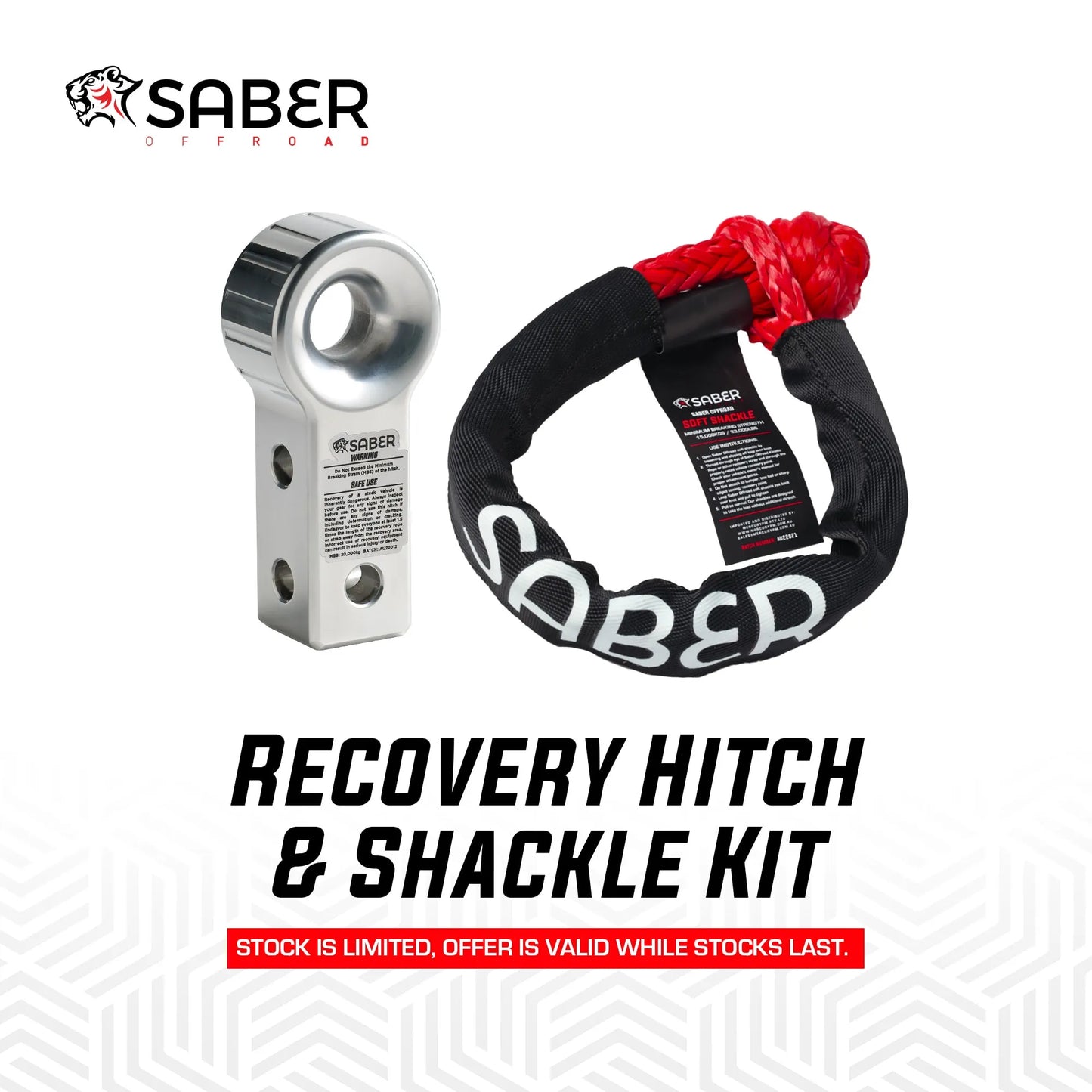 SABER OFFROAD Recovery Rear Hitch – Aluminium & 15K Soft Shackle Kit