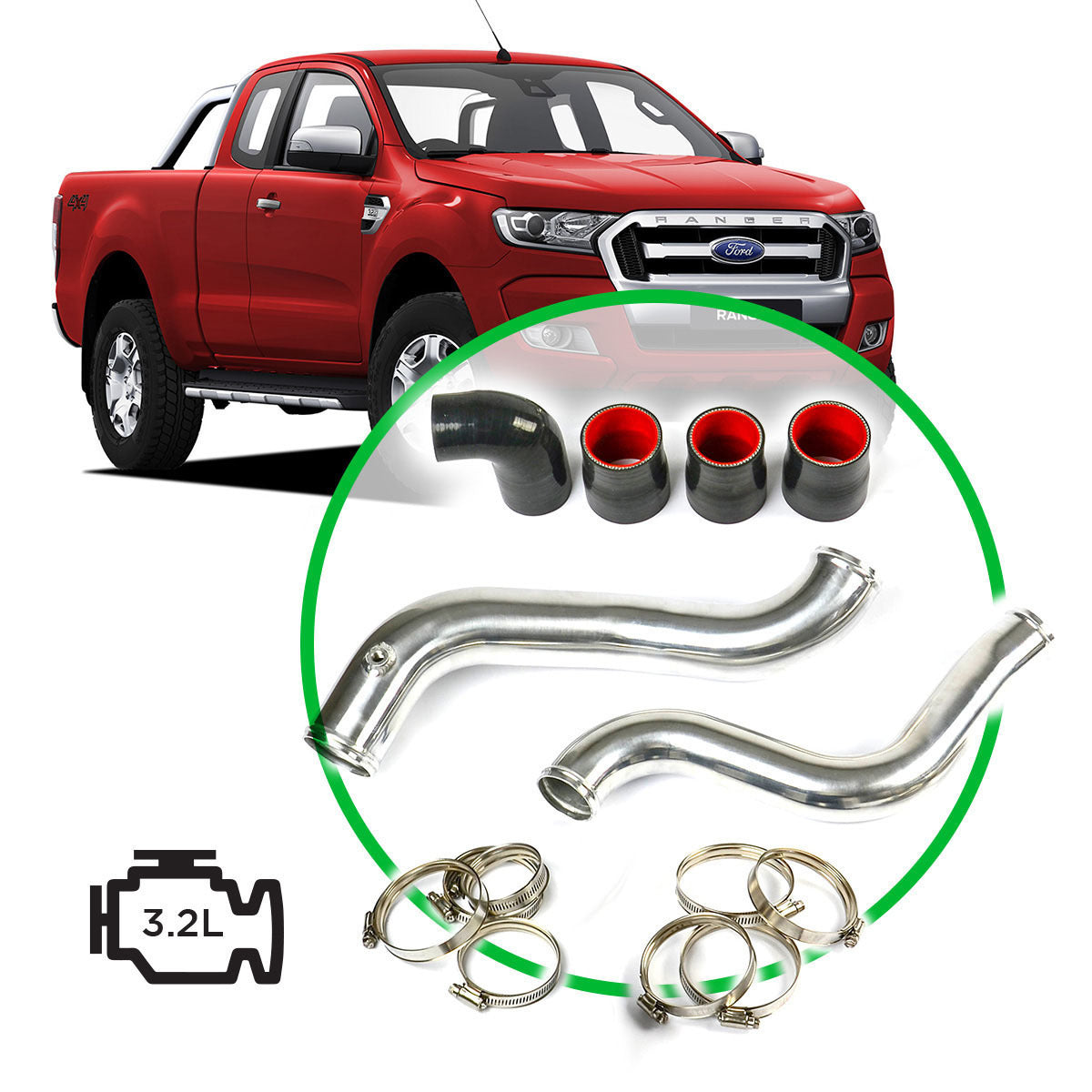 SAAS Intercooler Polished Alloy Pipe Kit Ranger / BT50 3.2L