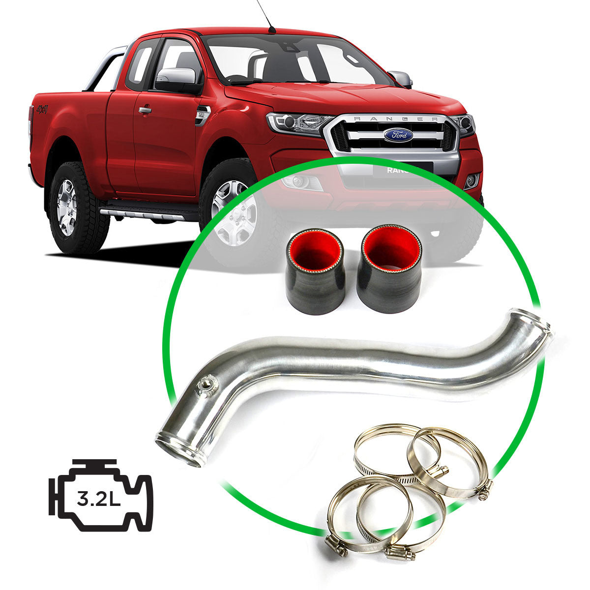 SAAS Ford Ranger/Mazda BT50 3.2L Intercooler Polished Alloy Pipe Cold Side