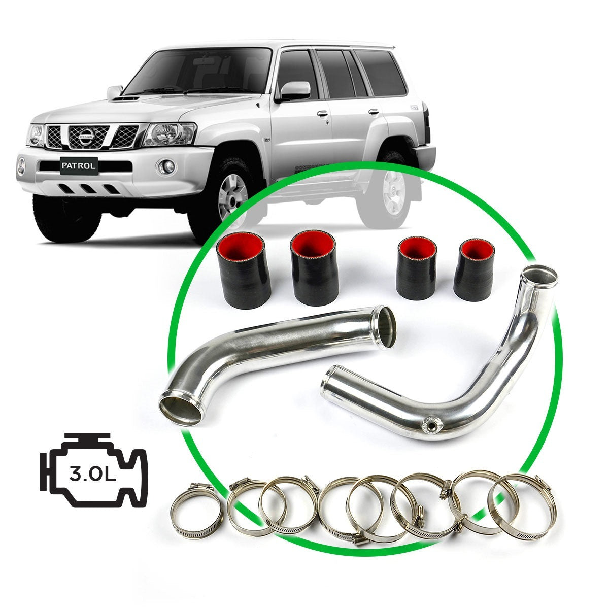 SAAS Intercooler Polished Alloy Pipe Kit Patrol GU ZD30 3.0L -07