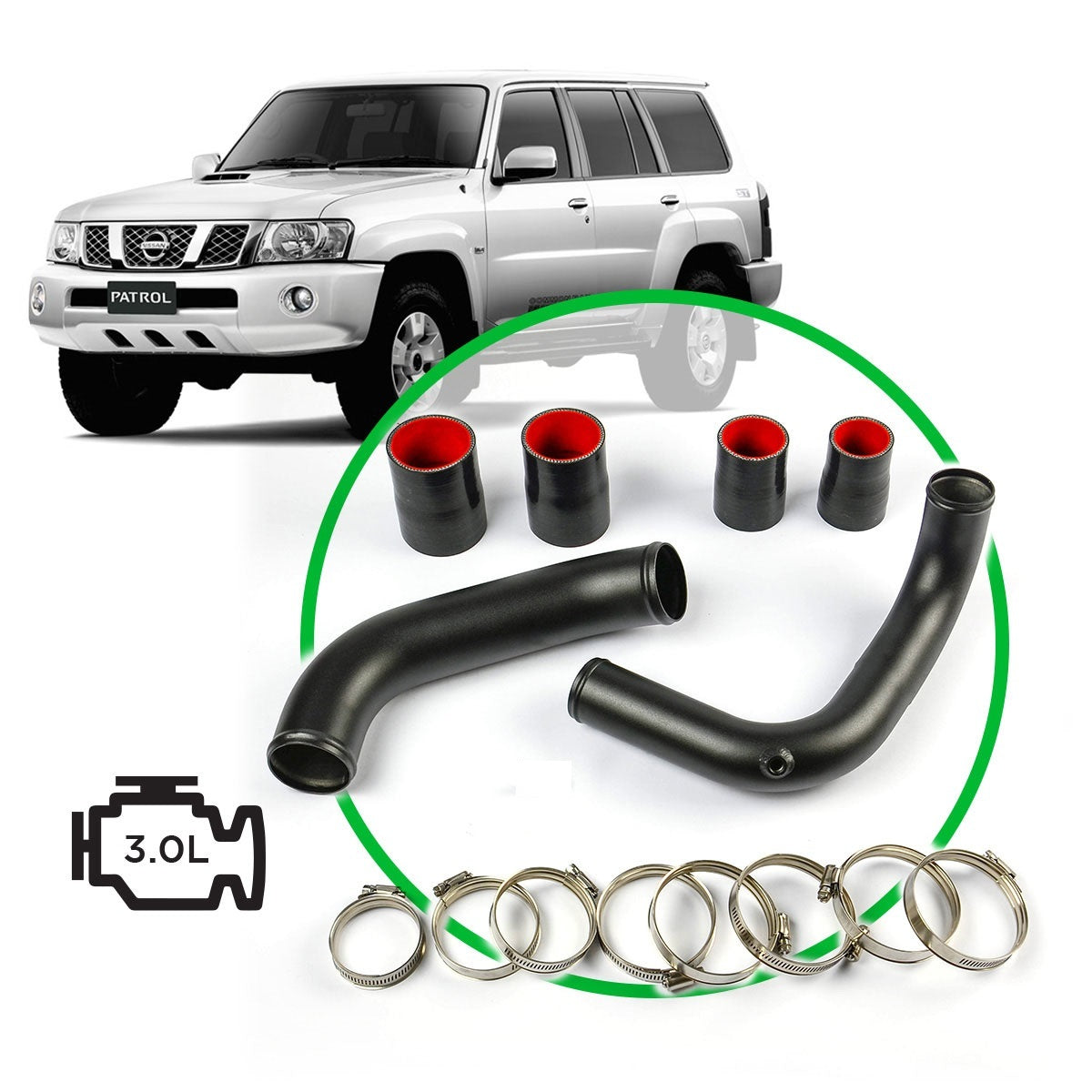 SAAS Intercooler Black Alloy Pipe Kit Patrol GU ZD30 3.0L -07