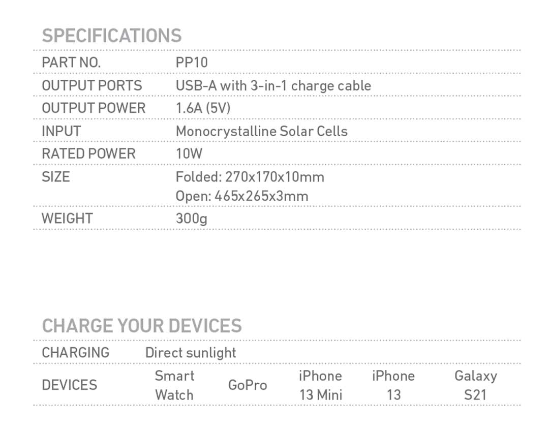 PROJECTA 10W Personal Folding Solar Panel With Solar Charger