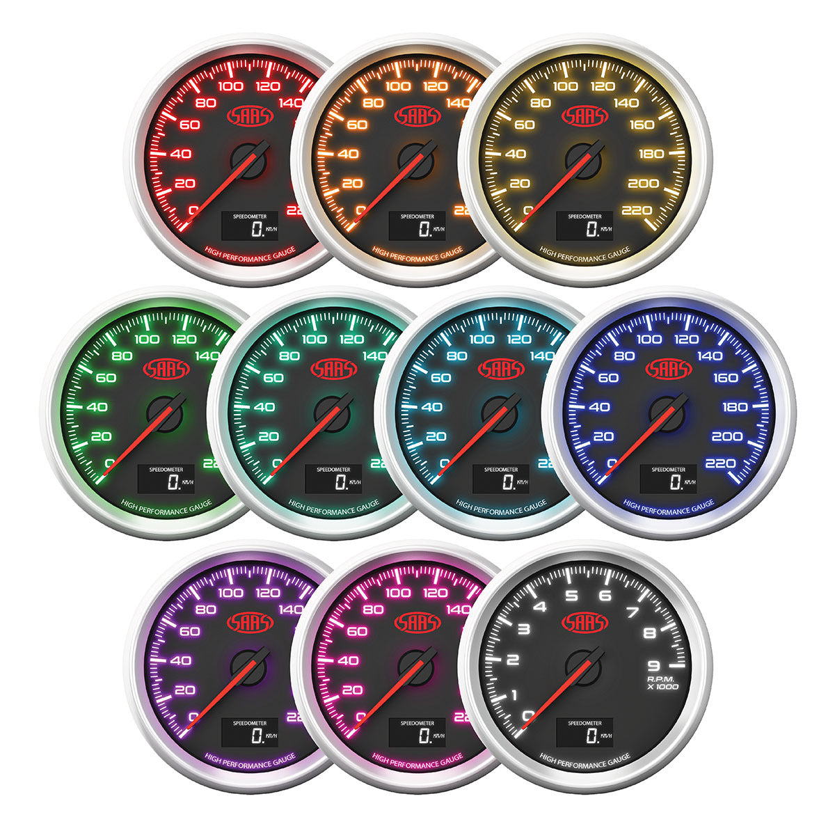SAAS Speedo 0-220 KPH 80mm (3 1/8") In Dash Black Muscle Series 3 (SG32632)