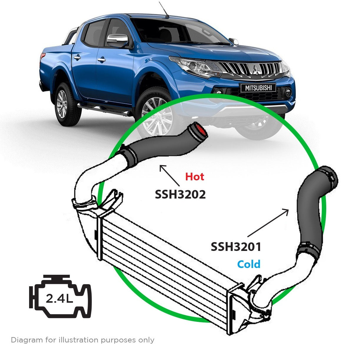 SAAS Mitsubishi Triton 2.4L MQ-MR Silicone Intercooler Hot Side 2015 on 5 ply Silicone Laminate Upgrade