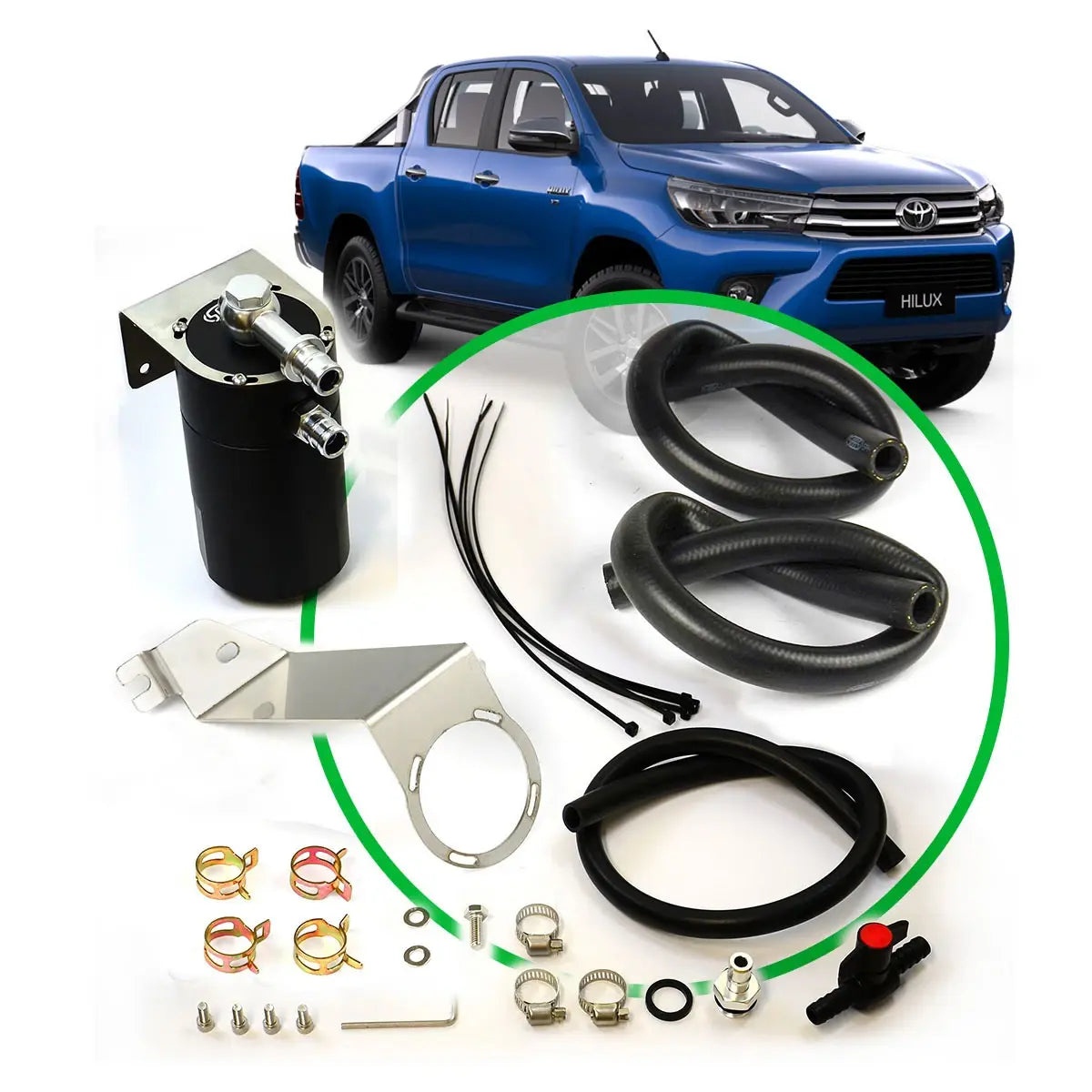 SAAS Oil Catch Tank Full Kit Hilux GUN 2.4L - 2.8L 2015 On (Black Anodised)