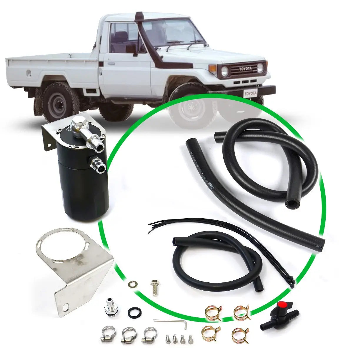 SAAS Oil Catch Tank Full Kit Landcruiser 75 Series 1HZ 1990-1999 Black Can