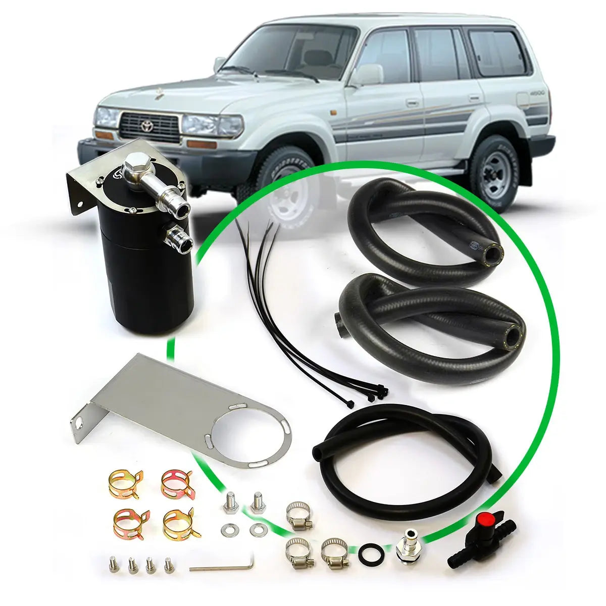SAAS Oil Catch Tank Full Kit to suit Landcruiser 80 Series 1HD 90-98 Black Can