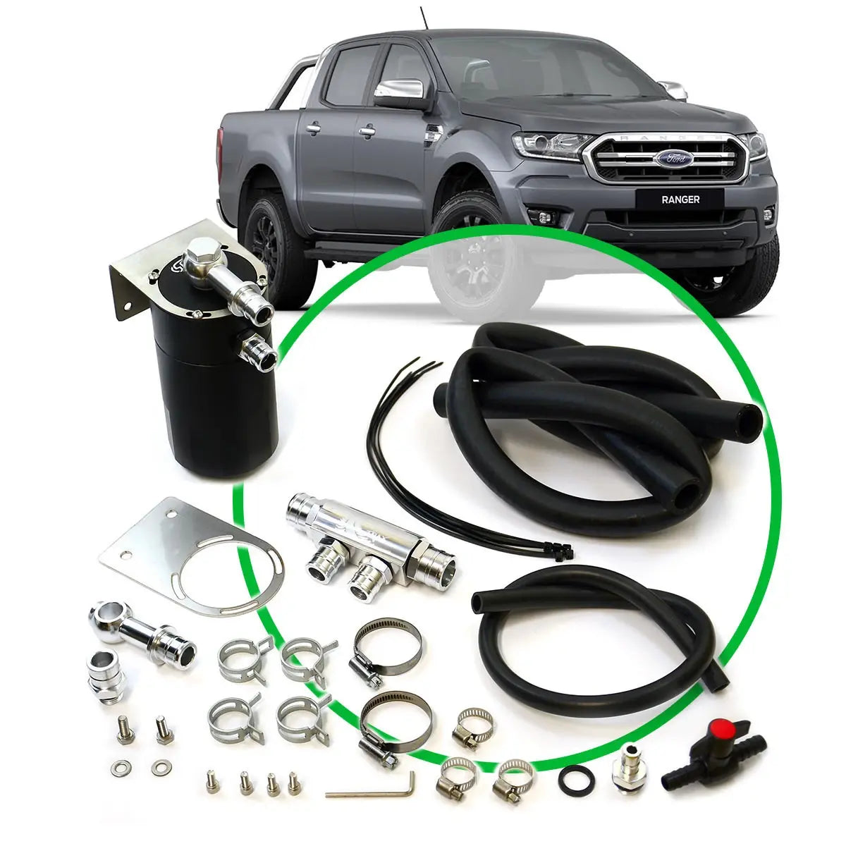 SAAS Oil Catch Tank Full Kit suit Ranger PX-II 2.2L/3.2L 2015 on Black Anodised