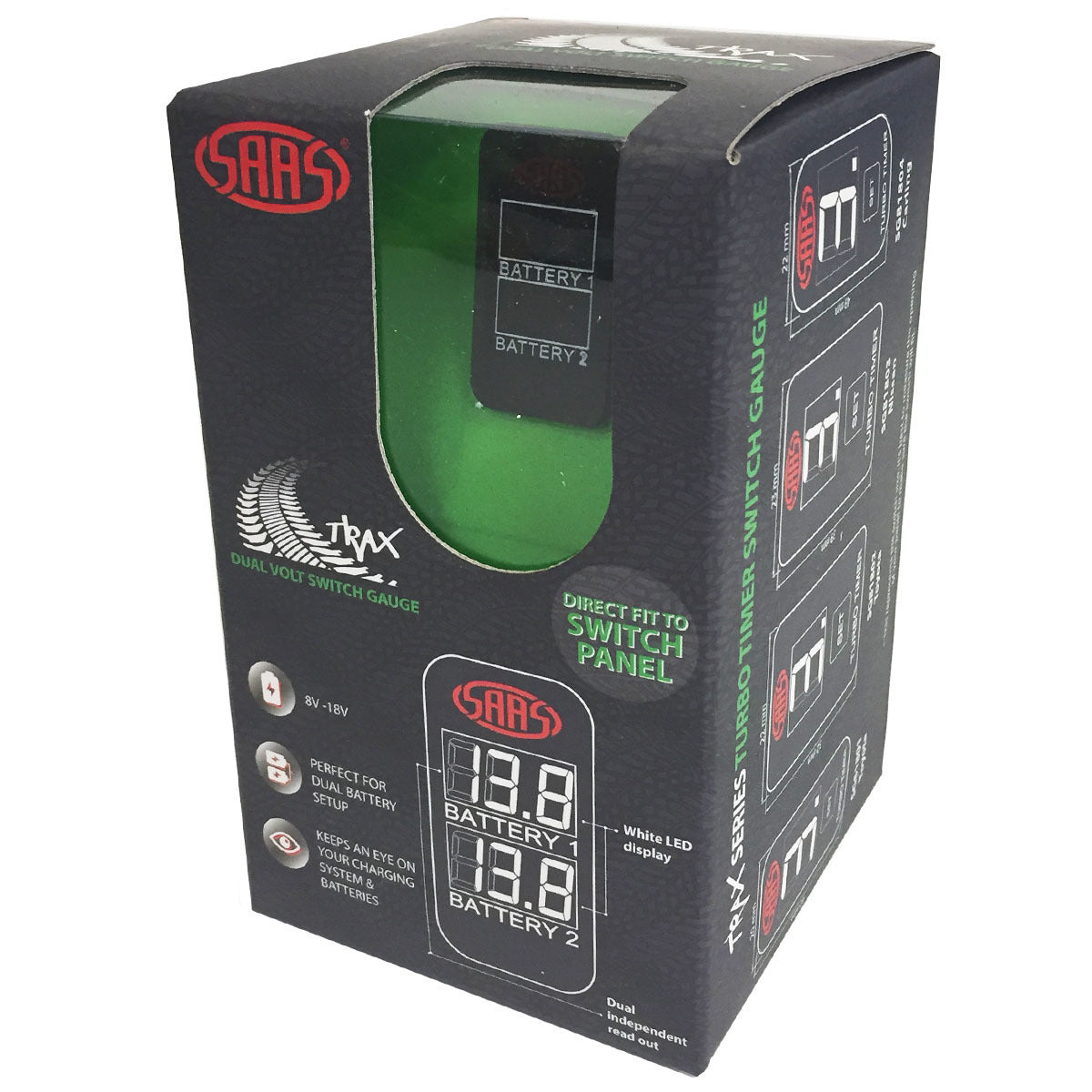 SAAS Dual Volt Digital Gauge 8v-18v Carling Mount 36.83mm x 21.08mm