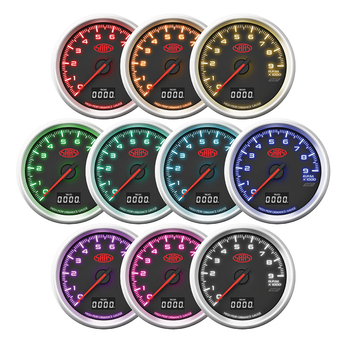 SAAS Tachometer 0-9K Shiftlite 80mm (3 1/8") In Dash Black Muscle Series 3