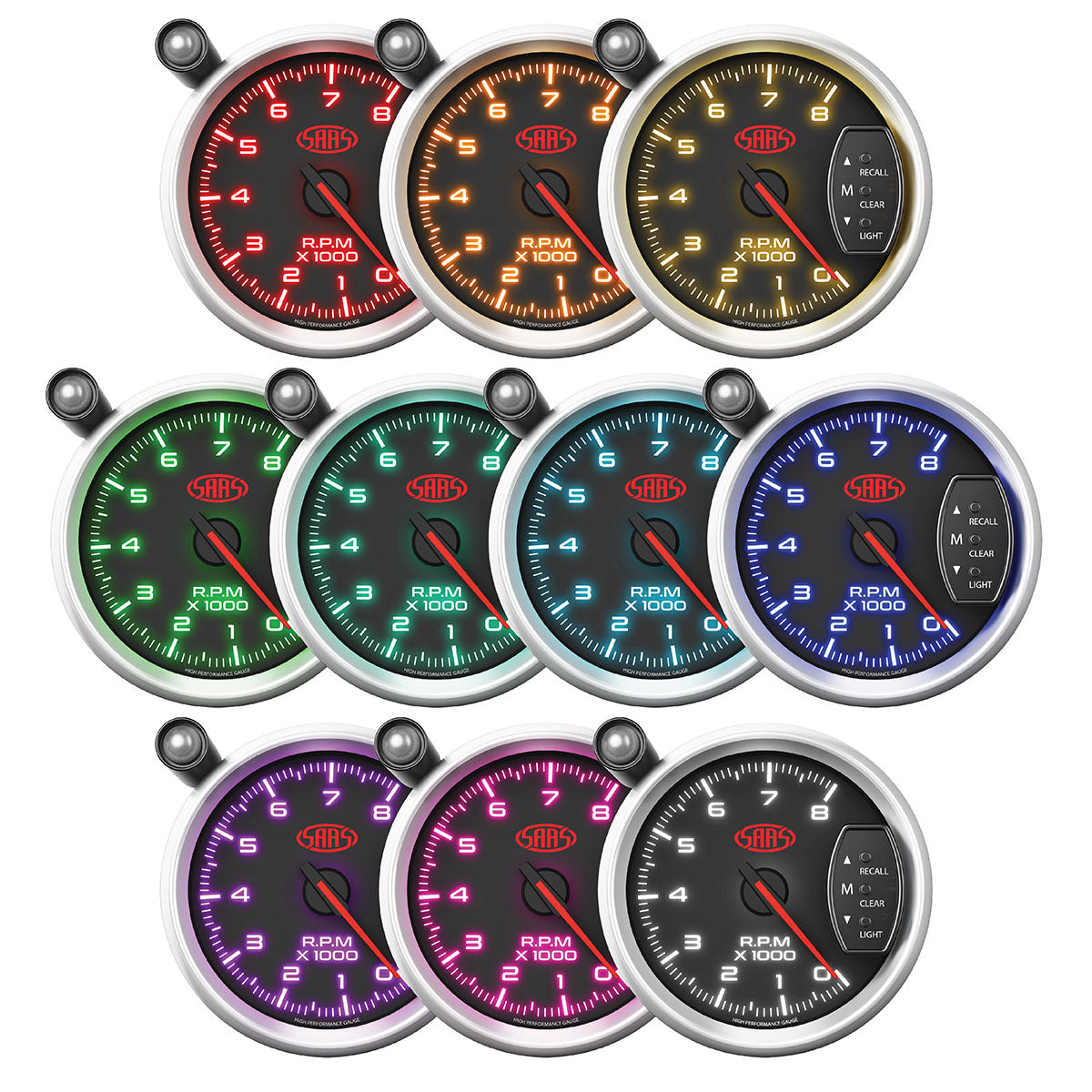 SAAS Tachometer 0-8K Shiftlite 3 3/4" 95mm Black Muscle Series 3