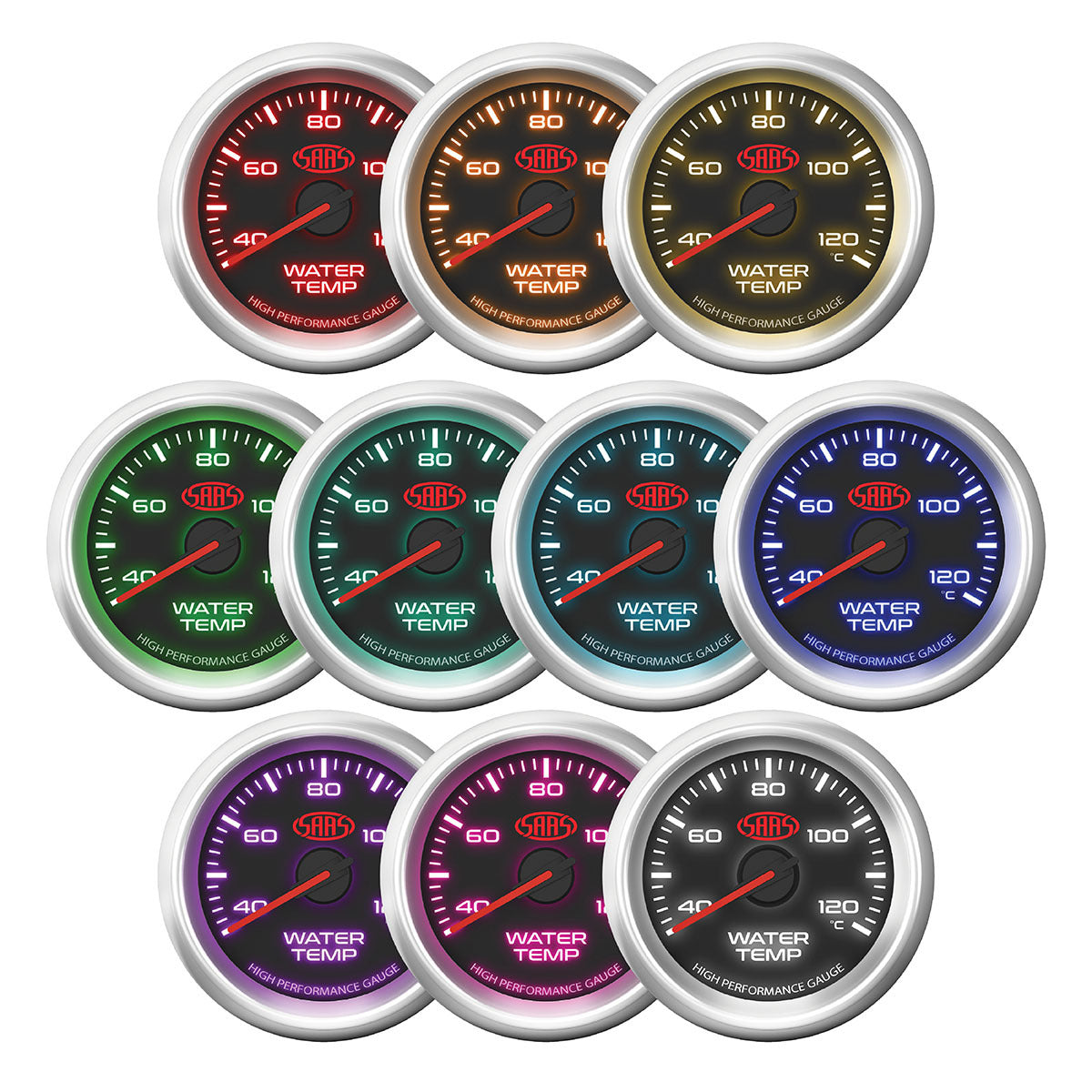 SAAS Water Temp Gauge 40°-120° 52mm Black Muscle Series 3 (SG32220)