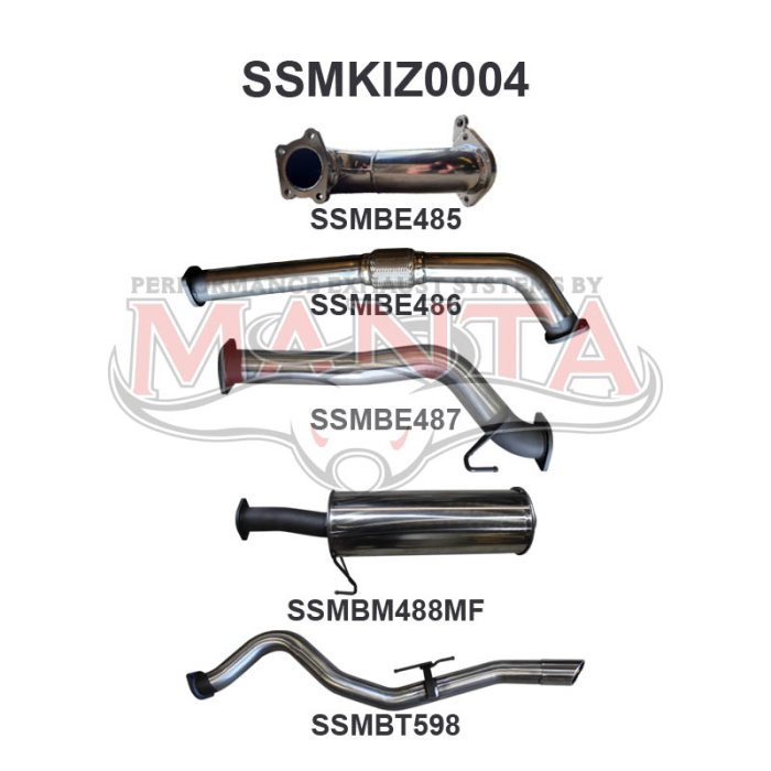 MANTA 4X4 ISUZU DMAX 3.0L 4JJ1TC (STYLESIDE, SHORT WHEELBASE) JULY 2008 - JULY 2010 ALUMINISED/STAINLESS STEEL EXHAUST