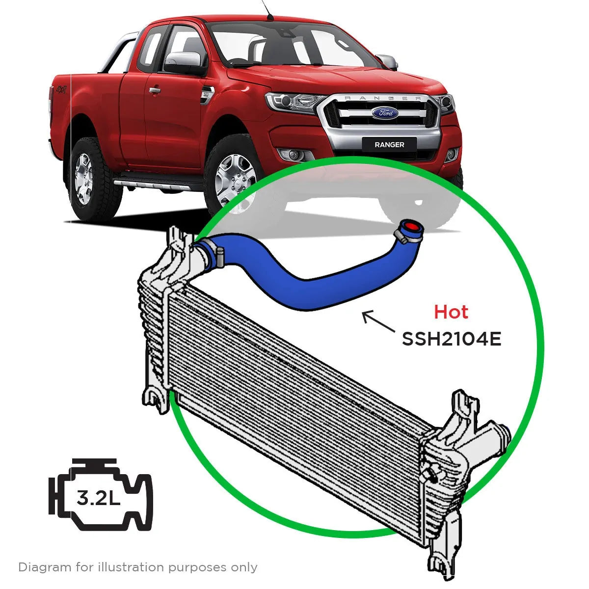 SAAS 1 Piece Hot Side Silicone Blue Intercooler Upgrade to suit Ford Ranger/Mazda BT50 3.2L 2011 - 2022