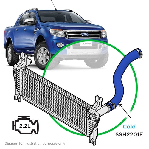 SAAS Silicone Blue Intercooler Cold Side Pipe to suit Ford Ranger/Mazda BT50 2.2L 2011-On