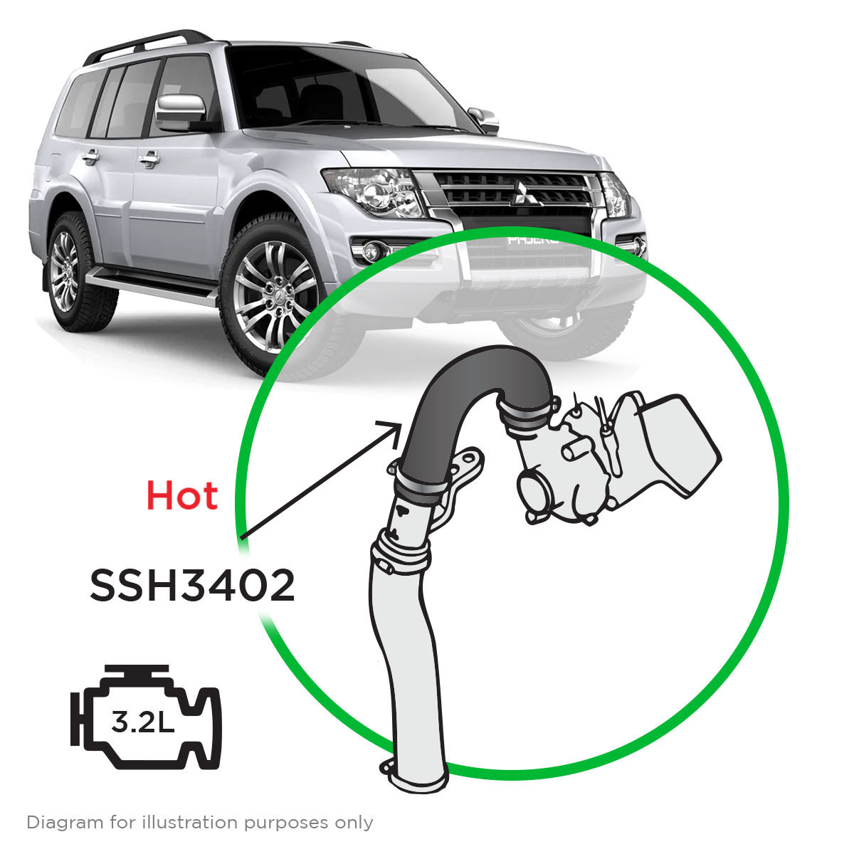 SAAS Intercooler Hot Side Silicone Hose / Mitsubishi Pajero 3.2 NS NT 2006 - 2014