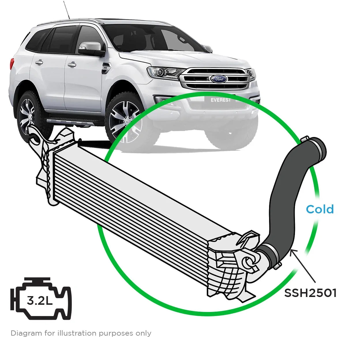 SAAS Silicone Intercooler Pipe Cold Side to suit Ford Everest UA-UA2 3.2L 2015-2020