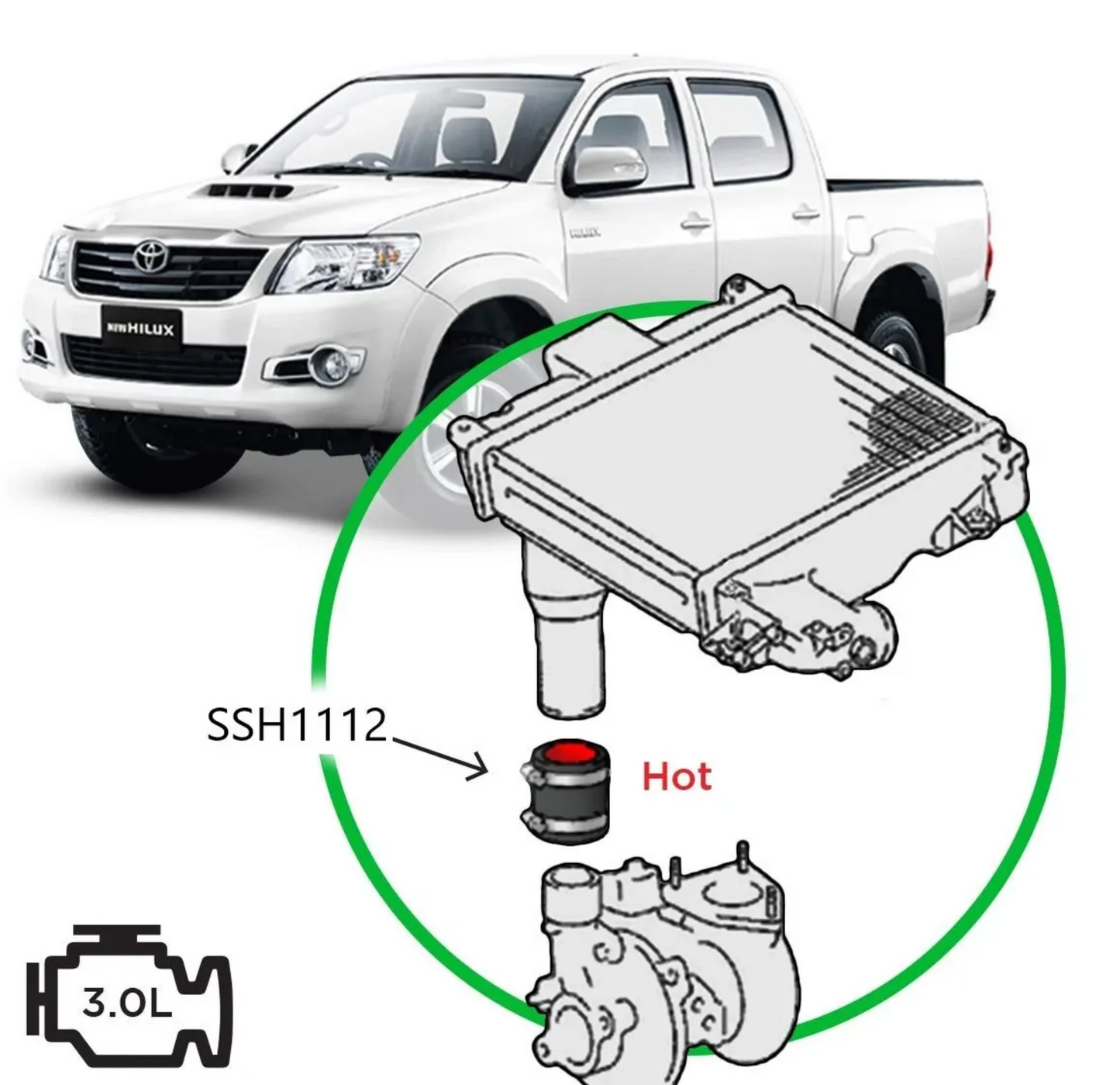 SAAS Silicone Intercooler Pipe Hot Side to suit Toyota Hilux 3.0L 1KD-FTV 2005-2015
