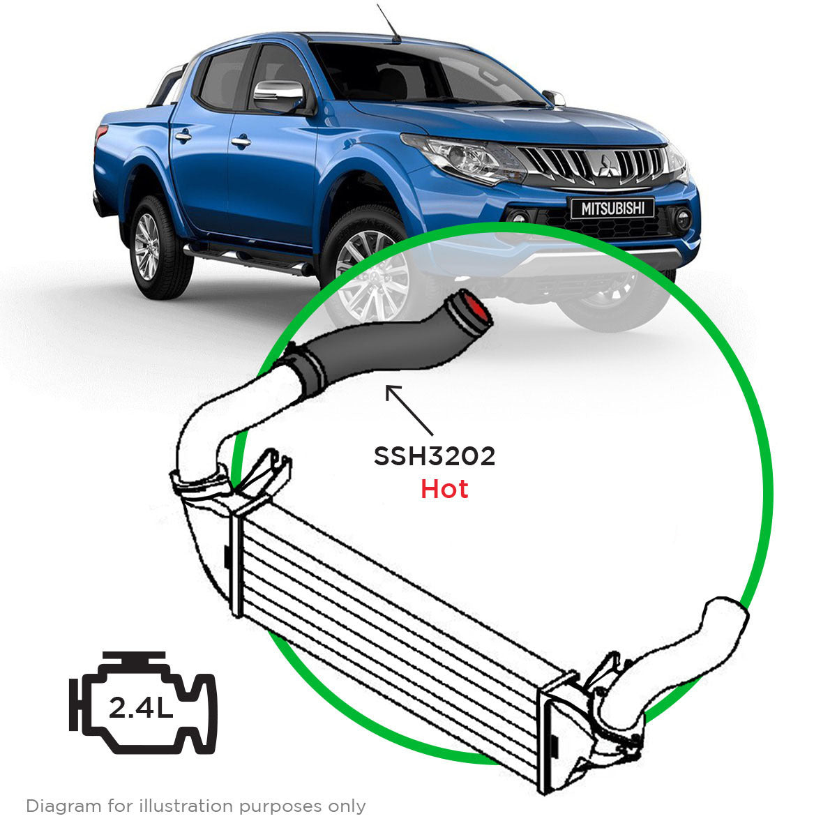 SAAS Hot Side Silicone Intercooler Hose / Mitsubishi Triton MQ-MR Pajero Sport QE-QF 2.4L