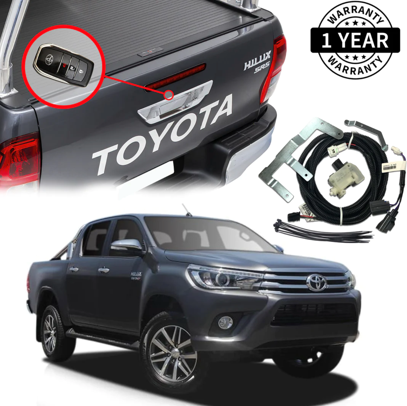 GRUNT 4X4 Toyota Hilux Tailgate Central Locking Kit Suit 2015 - 2018 (without barrel lock)