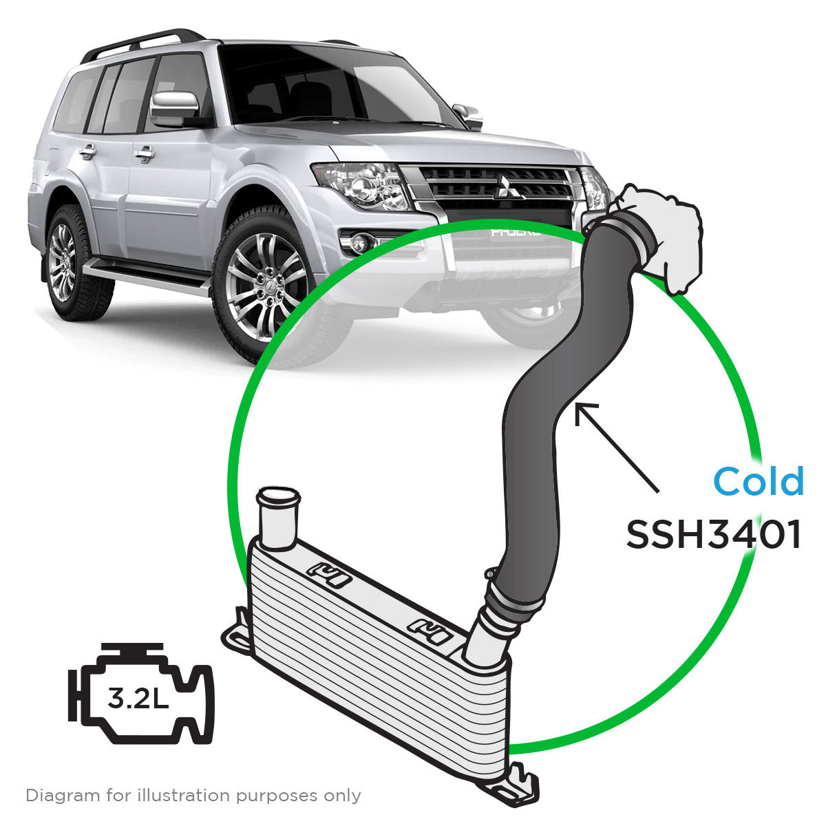 SAAS Intercooler Cold Side SiIicone Hose / Mitsubishi Pajero 3.2 NS NT 2006 - 2014