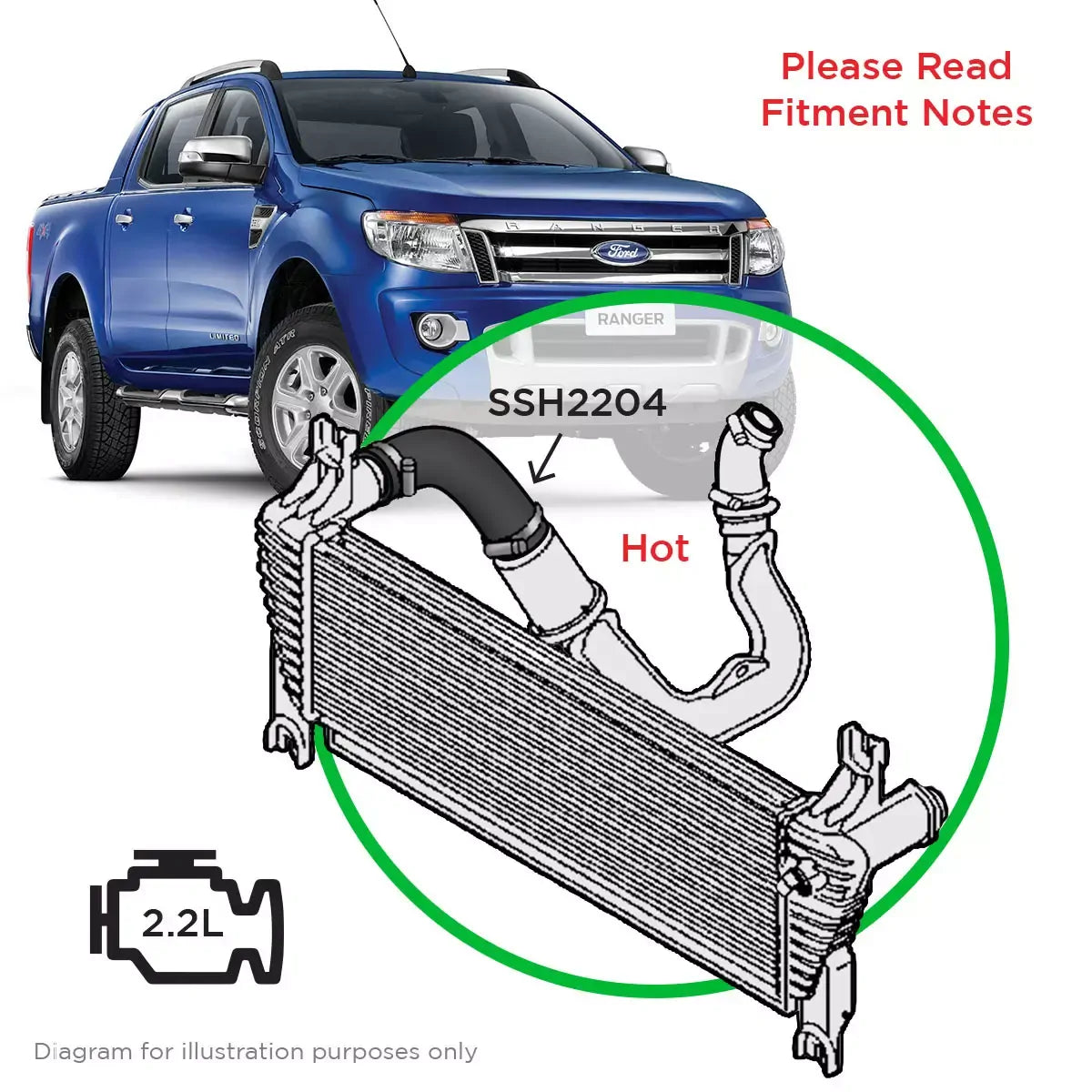 SAAS Silicone Intercooler Top Pipe Hot Side to suit Ford Ranger 2.2L 110kW 2012-2015