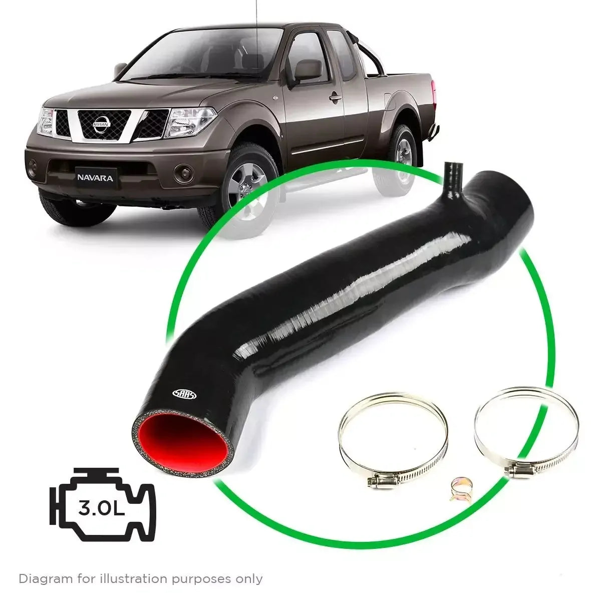 SAAS Silicone Airbox to Turbo Intake Pipe to suit Nissan Navara D40