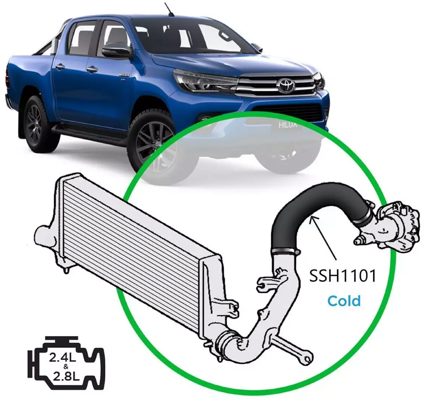 SAAS Silicone Intercooler Pipe Cold Side to suit Toyota Hilux 2.4L 2.8L 1GD 2GD