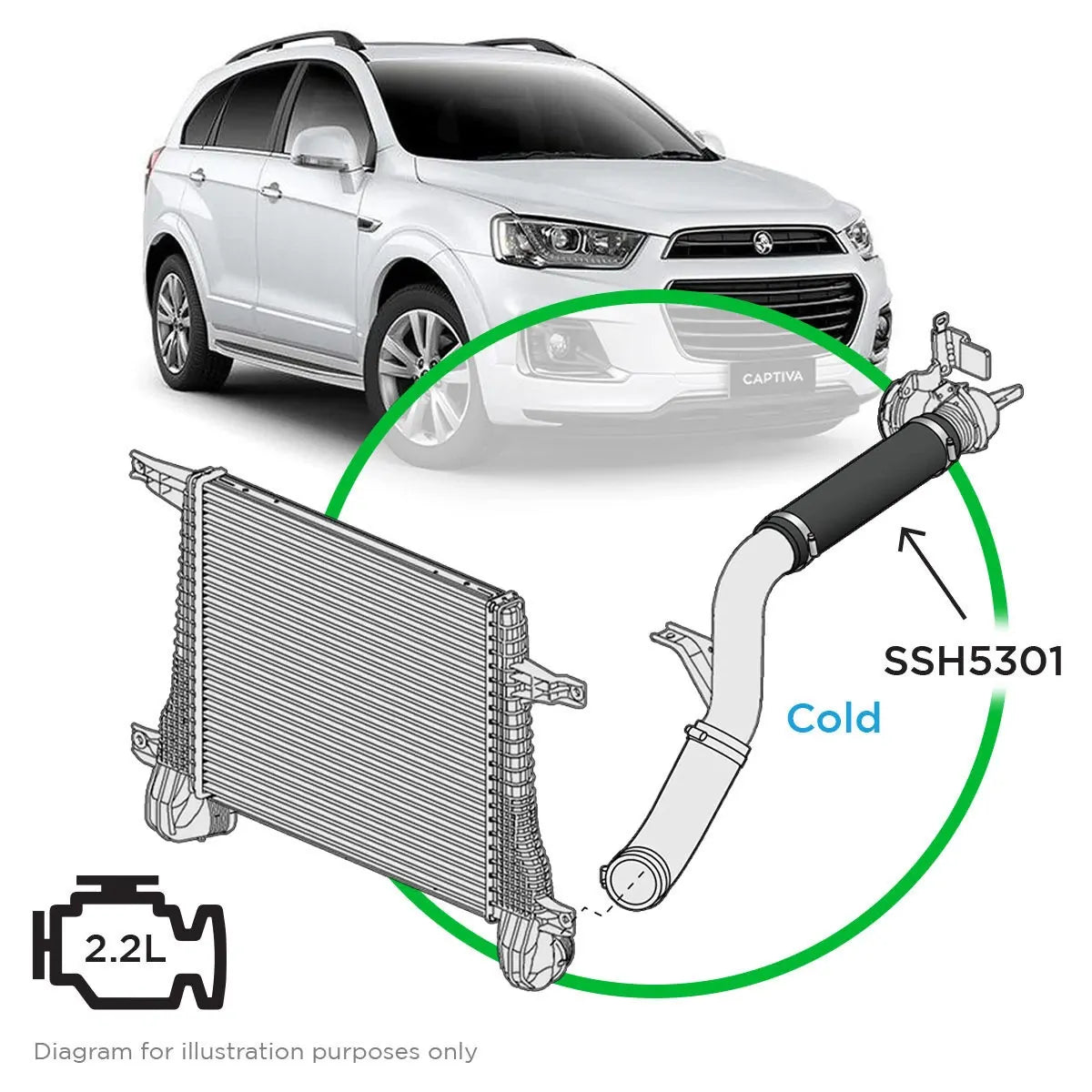 SAAS Silicone Intercooler Pipe Cold T/Body to suit Holden Captiva CG 2.2L 2011 - 2021