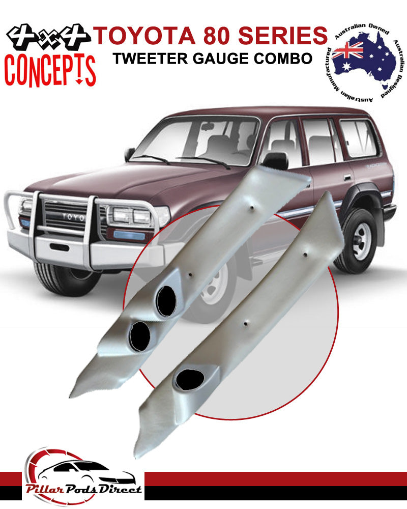 80 SERIES LANDCRUISER PAIR SINGLE/DOUBLE PILLAR POD TWEETER/GAUGE COMBO MOUNT PAINTED FACTORY GREY