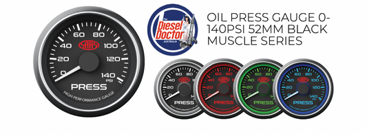 SAAS OIL PRESS GAUGE 0-140PSI 52MM BLACK MUSCLE SERIES SG-OP52B