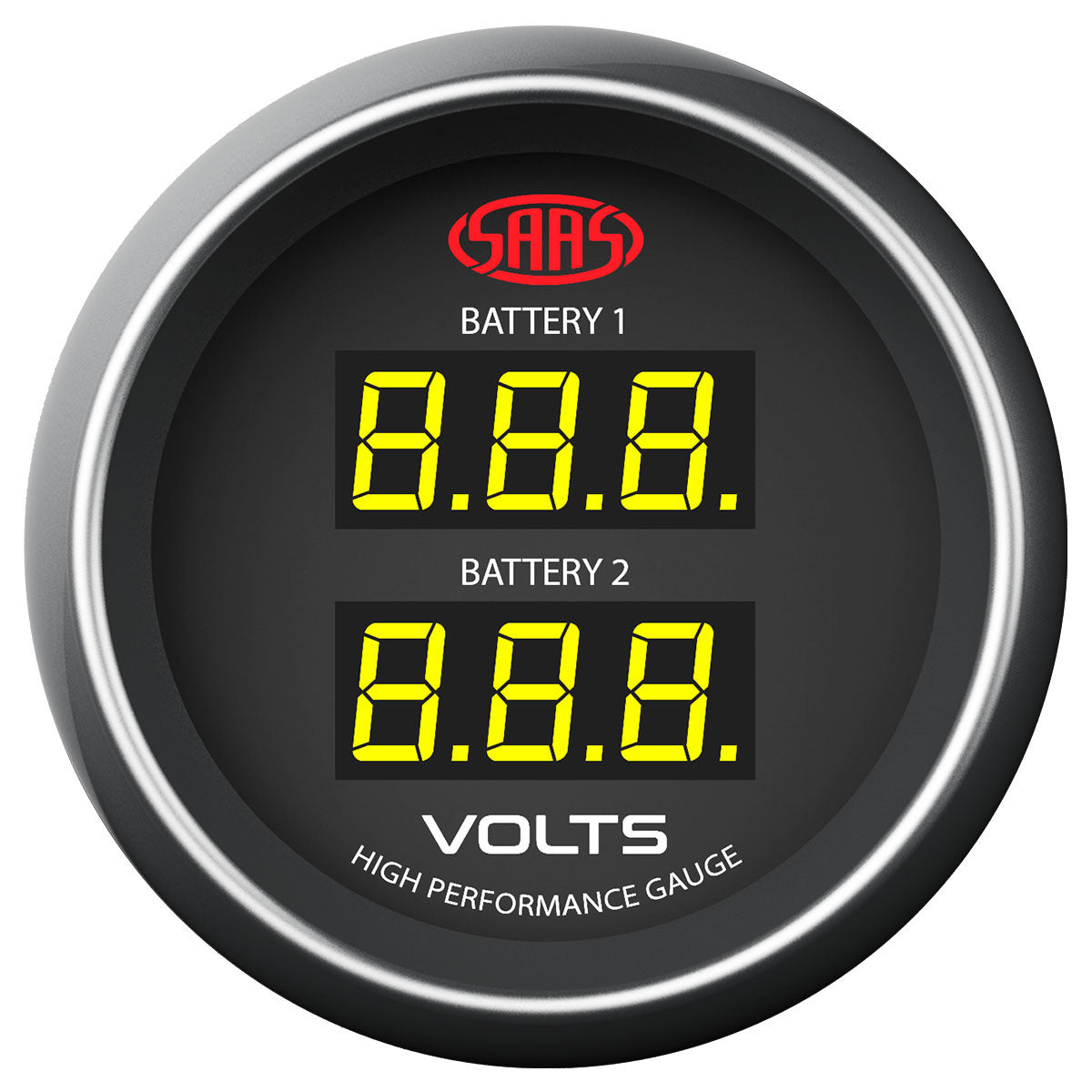 SAAS Dual Volt Digital Gauge 8v-18v 52mm Black Muscle Series (SG-DDVLT52B)