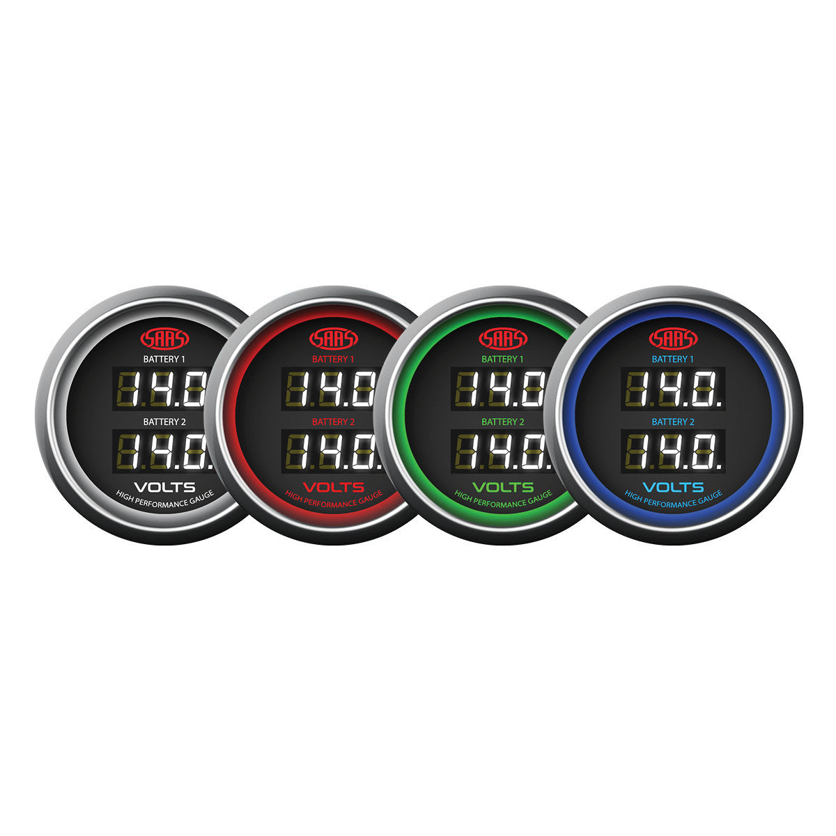 SAAS Dual Volt Digital Gauge 8v-18v 52mm Black Muscle Series (SG-DDVLT52B)