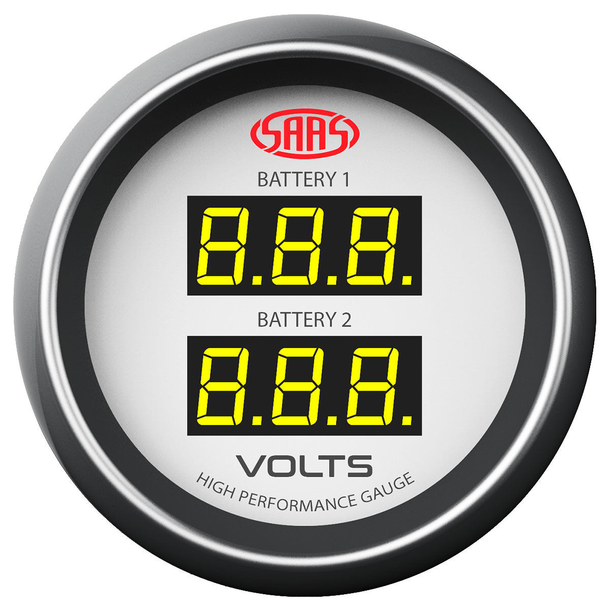 SAASDual Volt Digital Gauge 8v-18v 52mm White Muscle Series (SG-DDVLT52W)