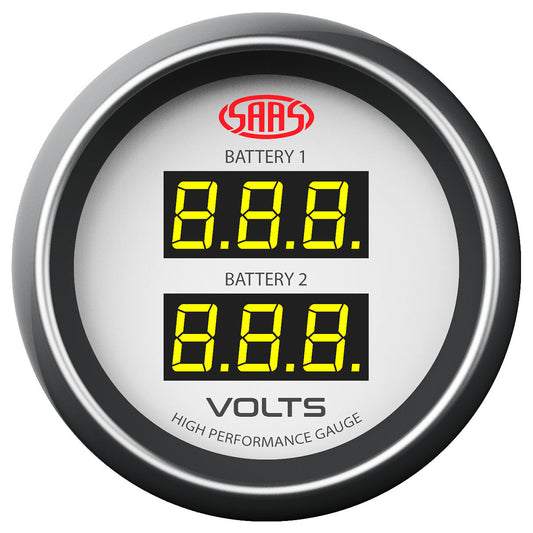 SAASDual Volt Digital Gauge 8v-18v 52mm White Muscle Series (SG-DDVLT52W)